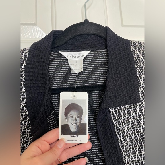 Exclusively Misook Black & White Textured Knit Open Front Cardigan Jacket NWT S - Picture 5 of 9